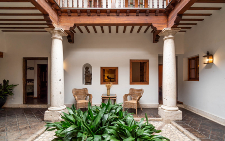 The interior reception patio is a charming space 